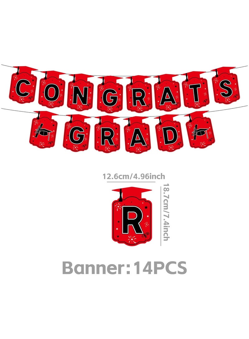Class of 2026 Graduation Party Decor Set Red and Black Theme Includes Banner Backdrop, Balloons, Tablecloth, Honeycomb Centerpiece, and Hanging Swirls - Image 5